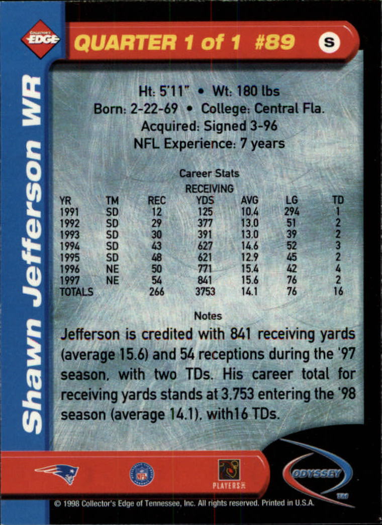 1998 Collector's Edge Odyssey #89 Shawn Jefferson back image