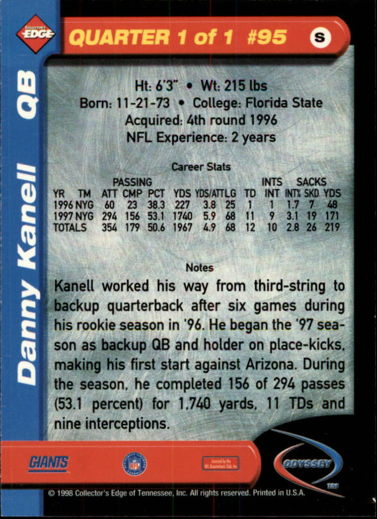 1998 Collector's Edge Odyssey #95 Danny Kanell back image