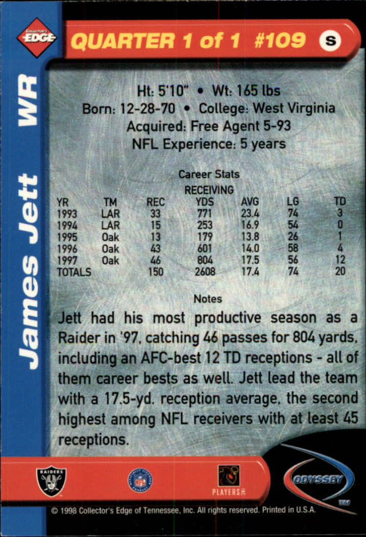 1998 Collector's Edge Odyssey #109 James Jett back image
