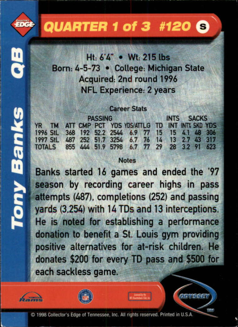 1998 Collector's Edge Odyssey #120 Tony Banks back image