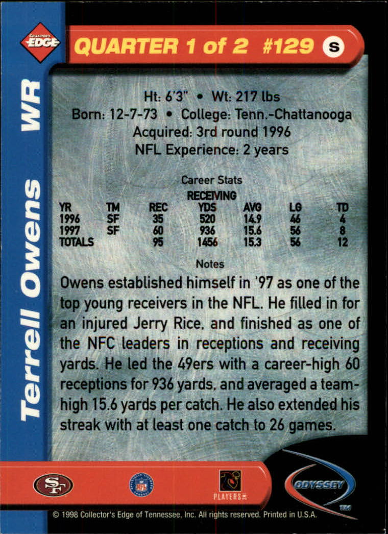 1998 Collector's Edge Odyssey #129 Terrell Owens back image