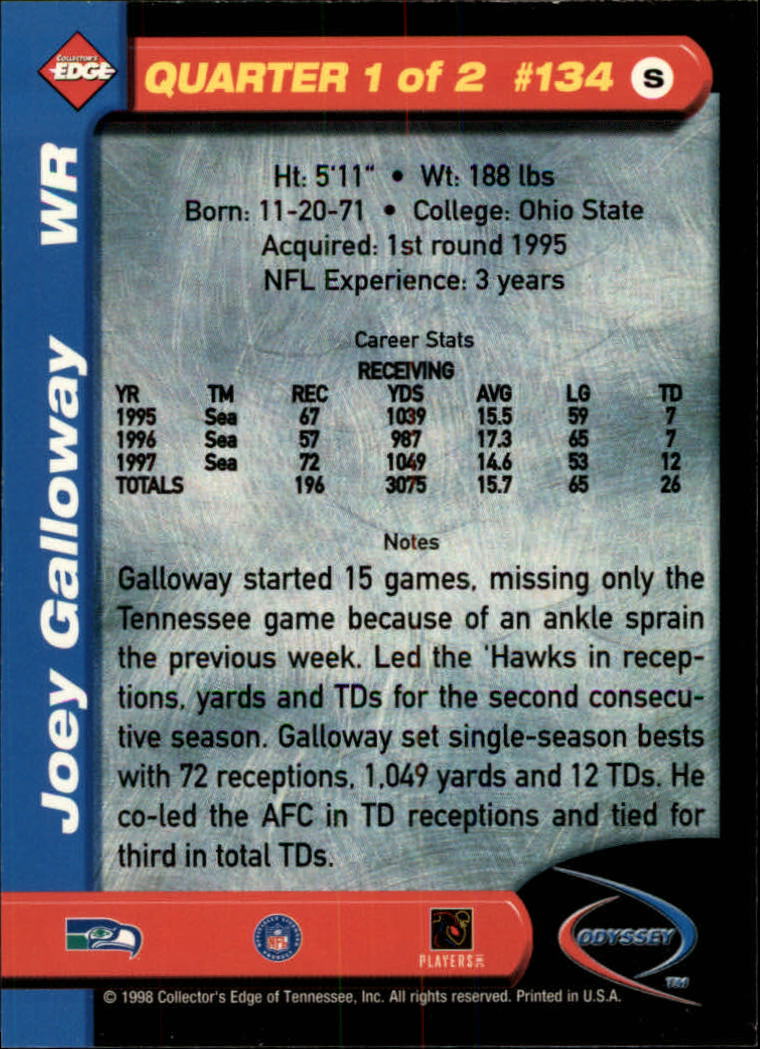 1998 Collector's Edge Odyssey #134 Joey Galloway back image