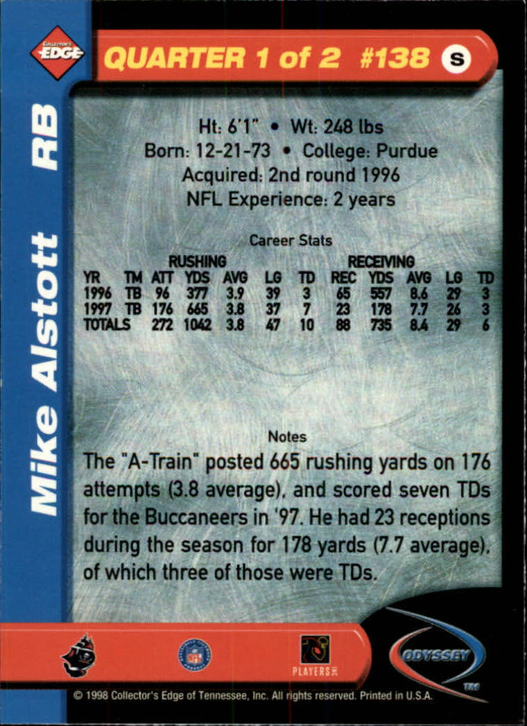 1998 Collector's Edge Odyssey #138 Mike Alstott back image