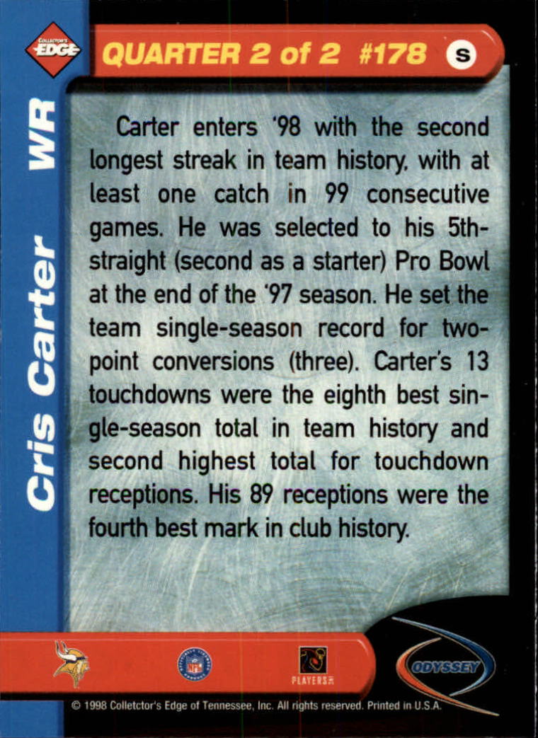 1998 Collector's Edge Odyssey #178 Cris Carter 2Q back image