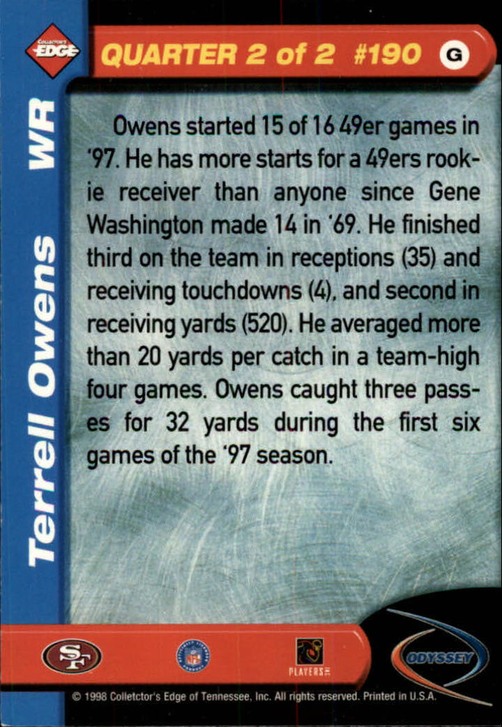 1998 Collector's Edge Odyssey #190 Terrell Owens 2Q back image