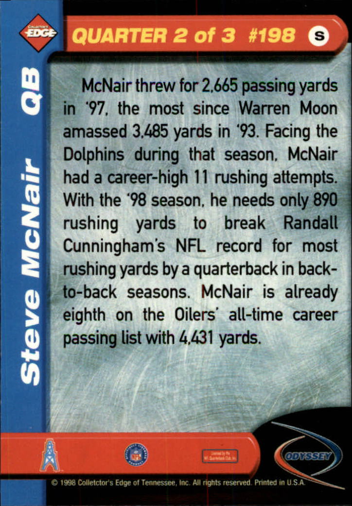 1998 Collector's Edge Odyssey #198 Steve McNair 2Q back image