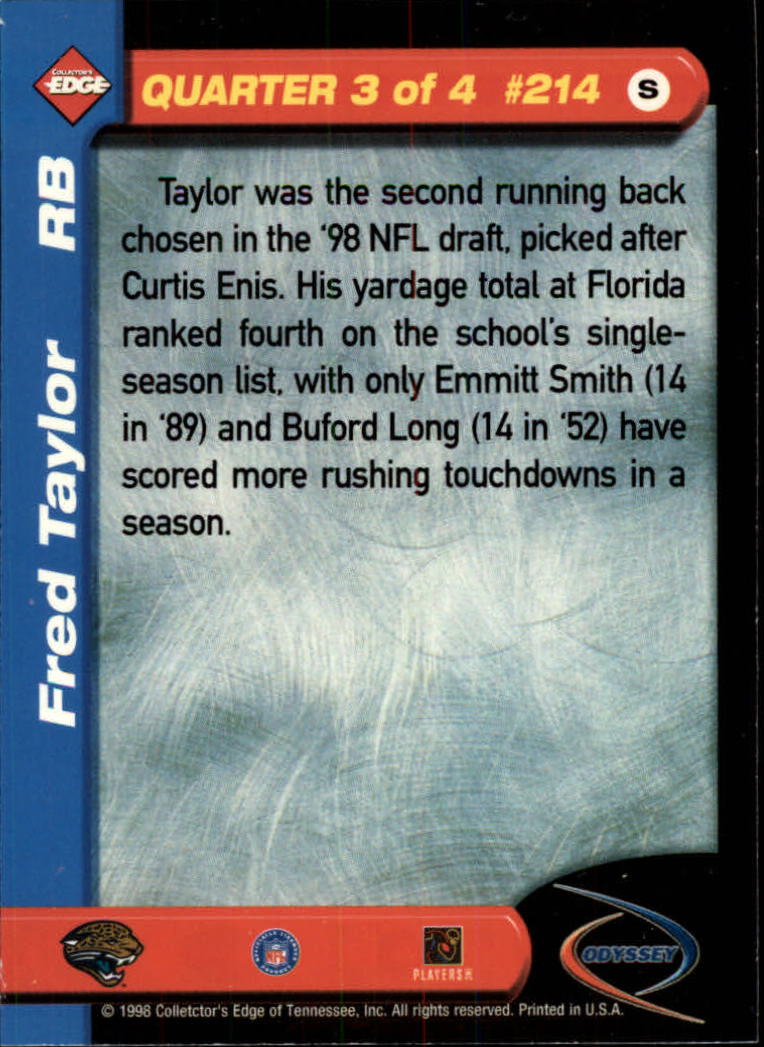 1998 Collector's Edge Odyssey #214 Fred Taylor 3Q back image