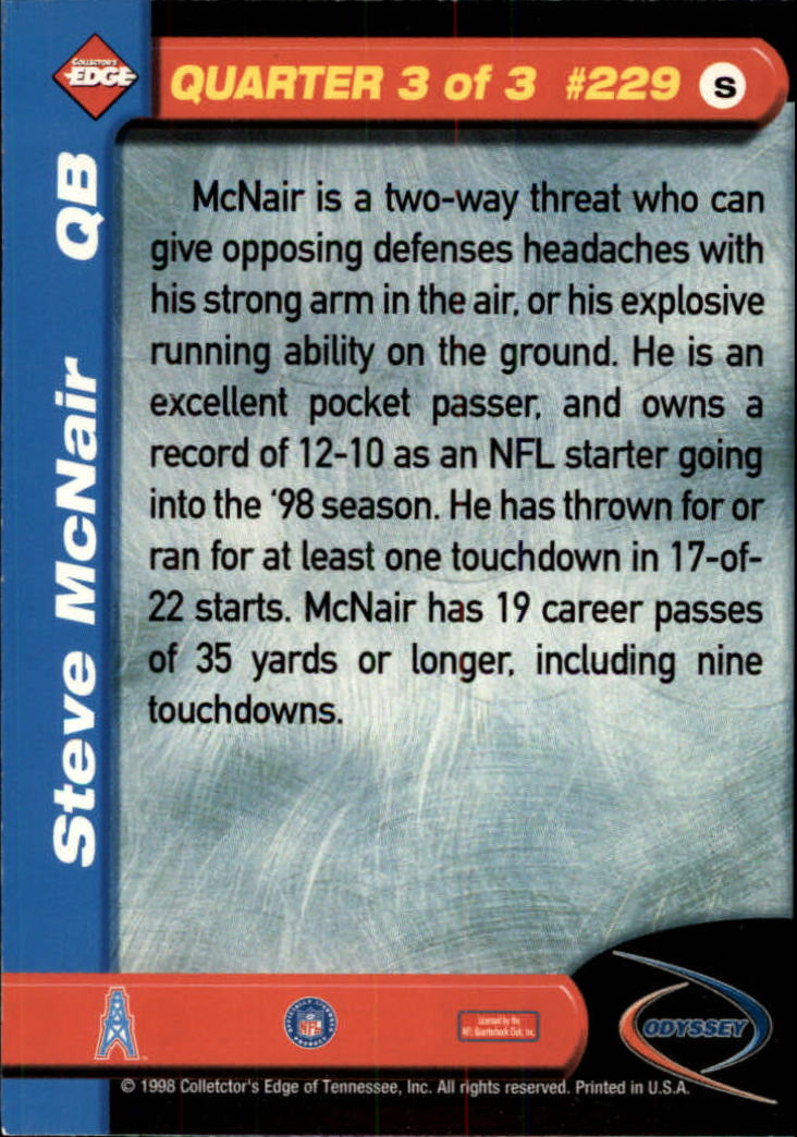 1998 Collector's Edge Odyssey #229 Steve McNair 3Q back image