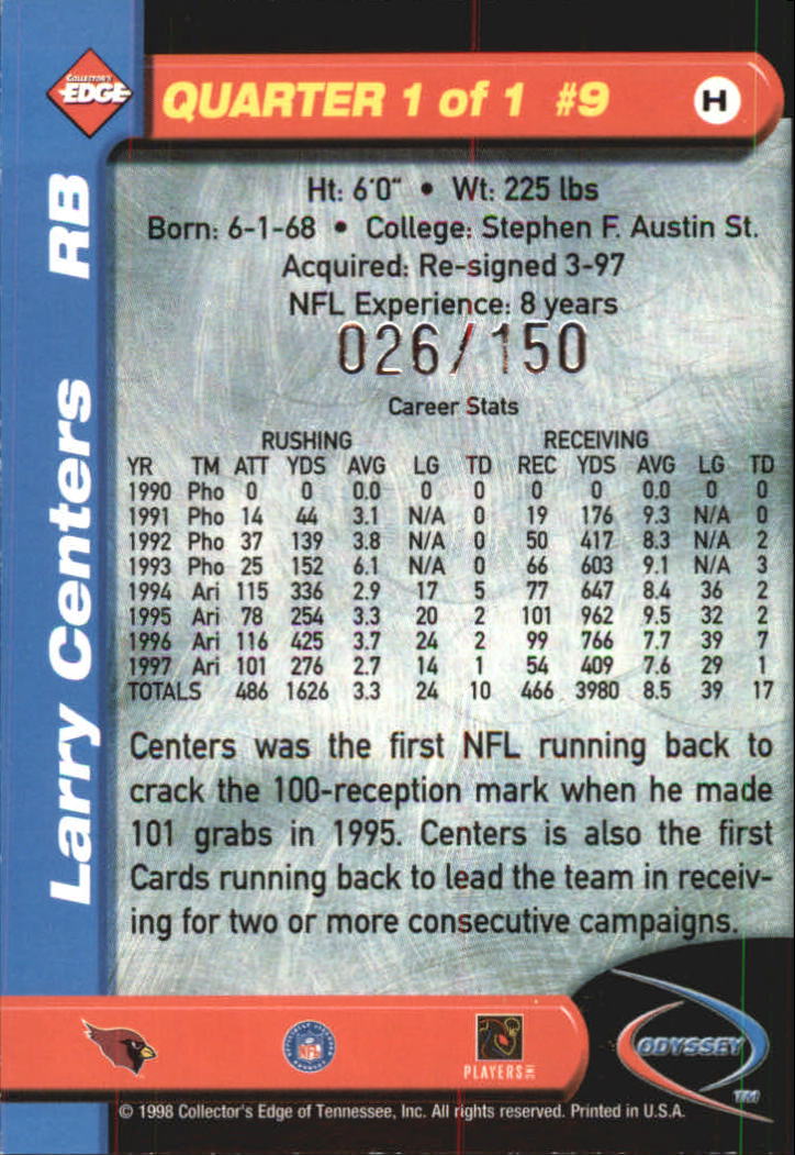 1998 Collector's Edge Odyssey Level 2 HoloGold #H9 Larry Centers