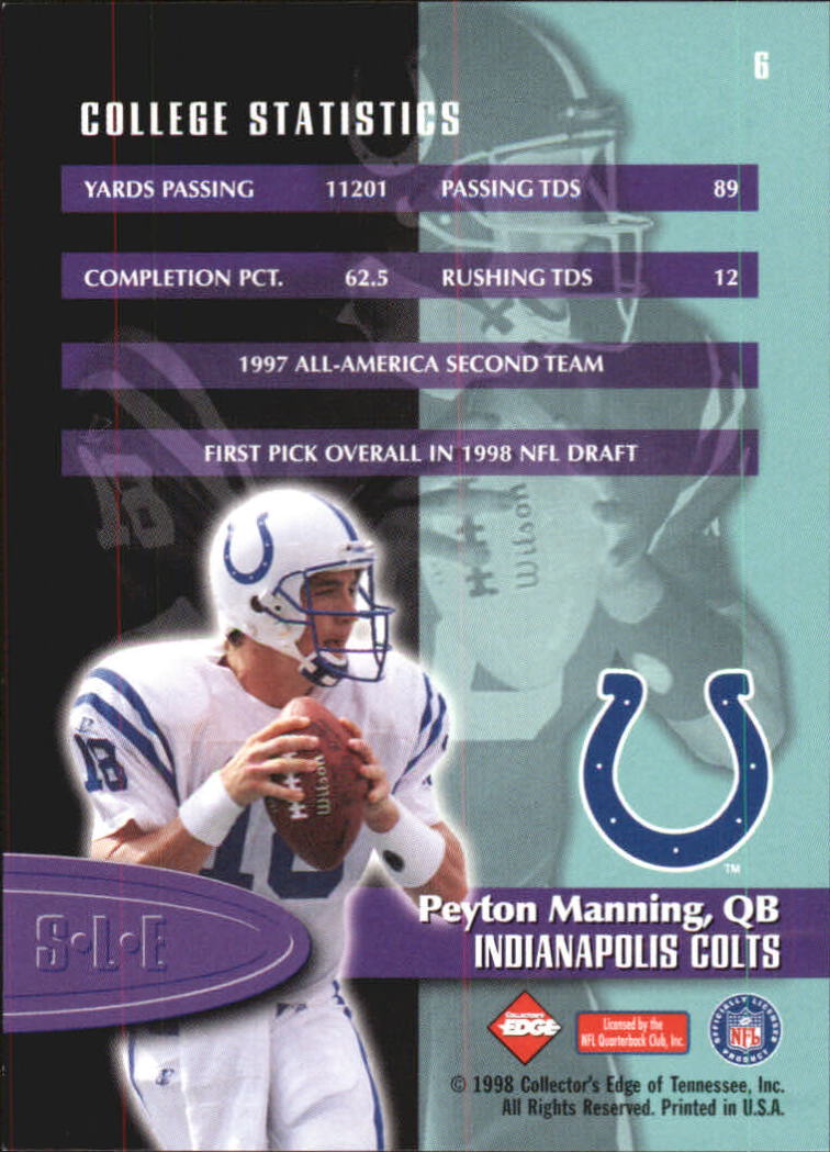 1998 Collector's Edge Odyssey Super Limited Edge #6 Peyton Manning back image
