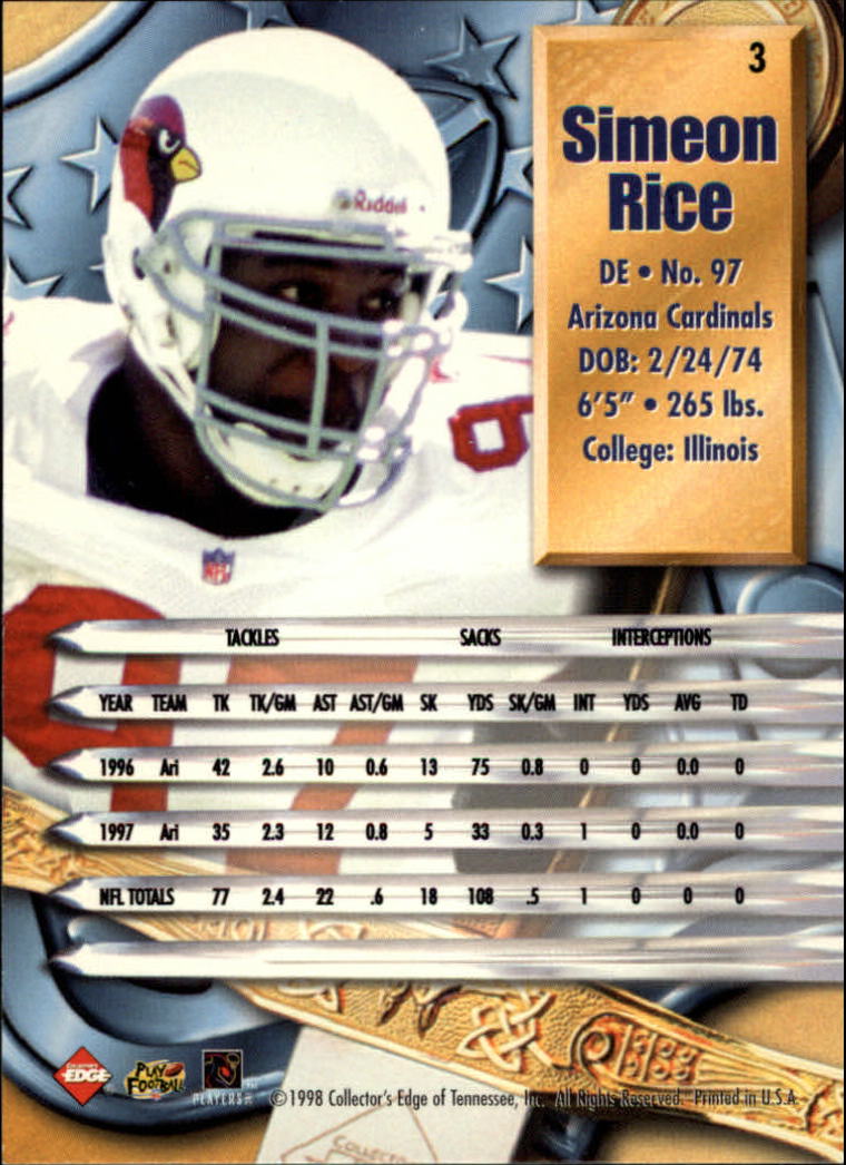 1998 CE Supreme Season Review #3 Simeon Rice back image