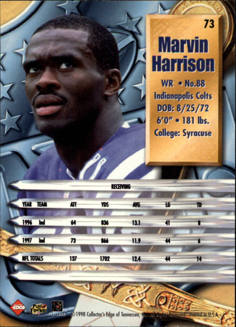 1998 CE Supreme Season Review #73 Marvin Harrison back image