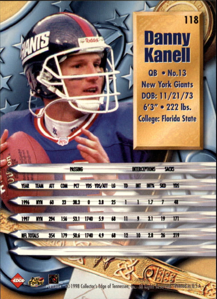 1998 CE Supreme Season Review #118 Danny Kanell back image