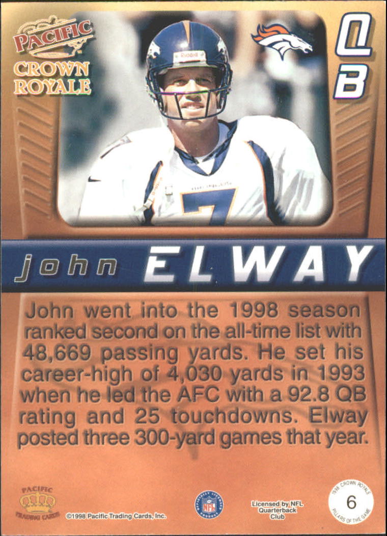 1998 Crown Royale Pillars of the Game #6 John Elway back image
