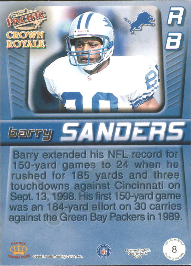 1998 Crown Royale Pillars of the Game #8 Barry Sanders back image