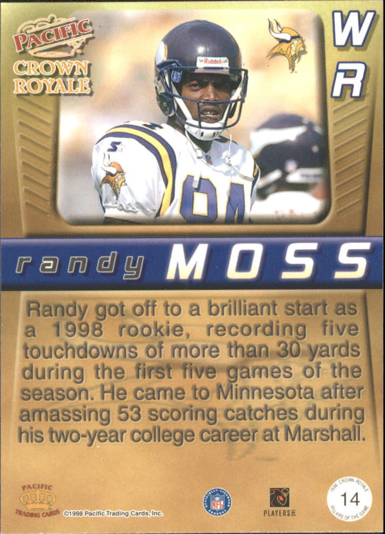 1998 Crown Royale Pillars of the Game #14 Randy Moss back image