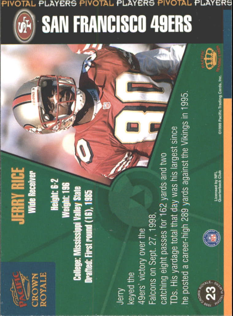 1998 Crown Royale Pivotal Players #23 Jerry Rice back image
