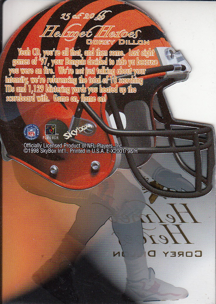 1998 E-X2001 Helmet Heroes #15 Corey Dillon back image
