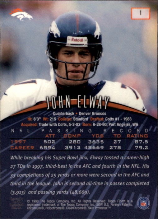 1998 Finest #1 John Elway back image