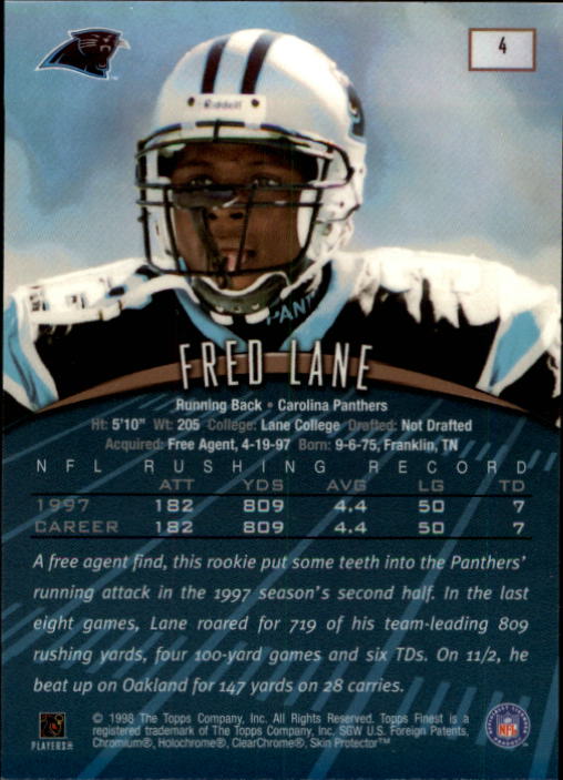 1998 Finest #4 Fred Lane back image