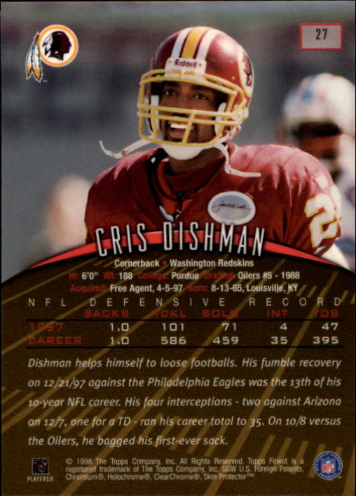 1998 Finest #27 Cris Dishman back image