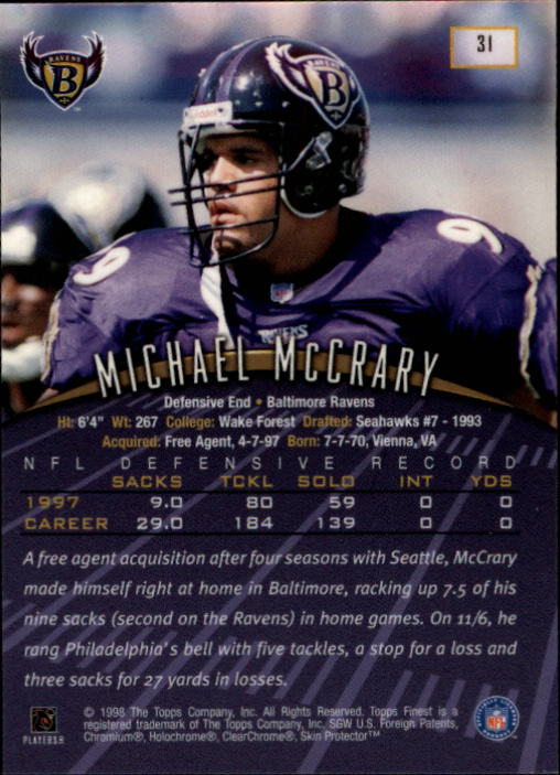 1998 Finest #31 Michael McCrary back image