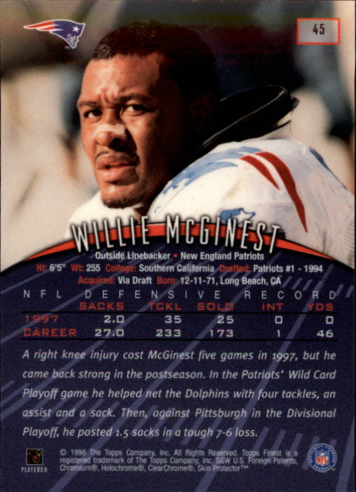 1998 Finest #45 Willie McGinest back image