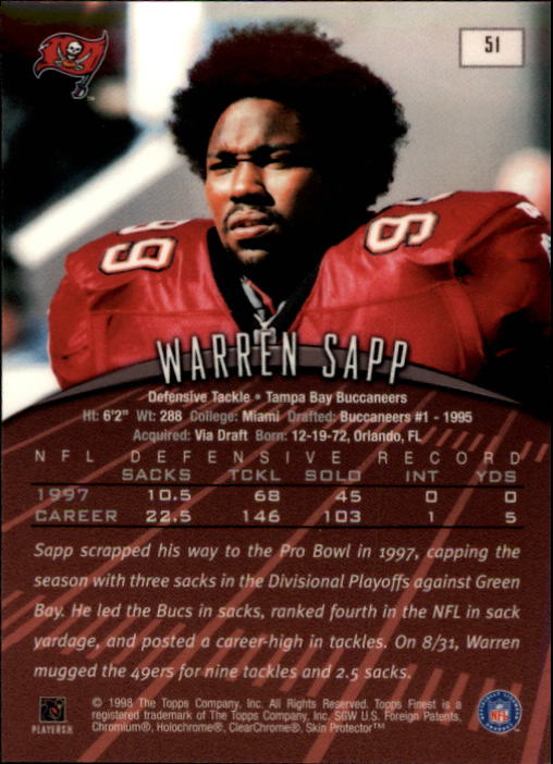 1998 Finest #51 Warren Sapp back image