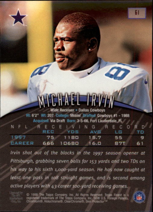 1998 Finest #61 Michael Irvin back image