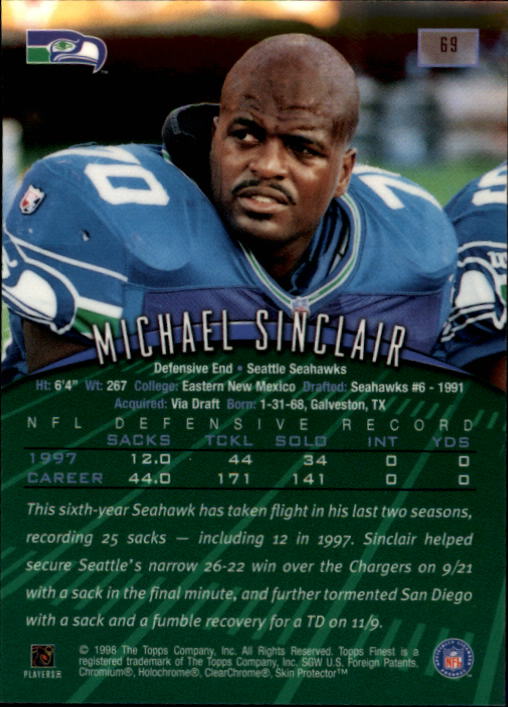 1998 Finest #69 Michael Sinclair back image