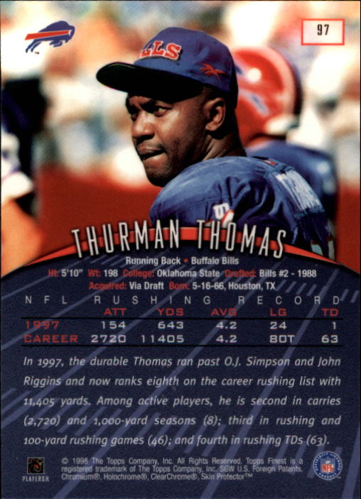 1998 Finest #97 Thurman Thomas back image