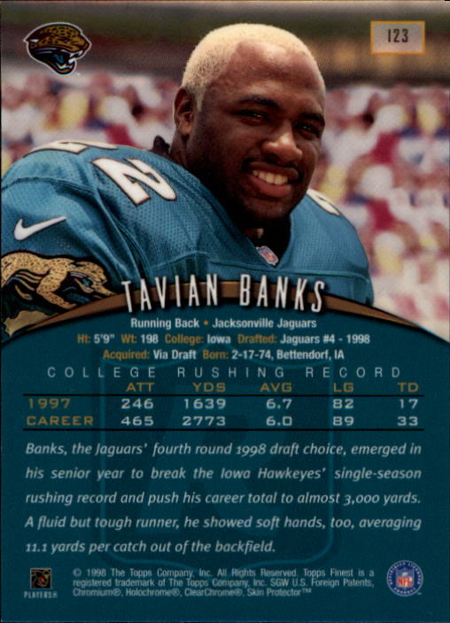 1998 Finest #123 Tavian Banks RC back image