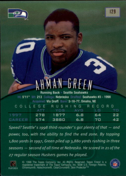 1998 Finest #129 Ahman Green RC back image