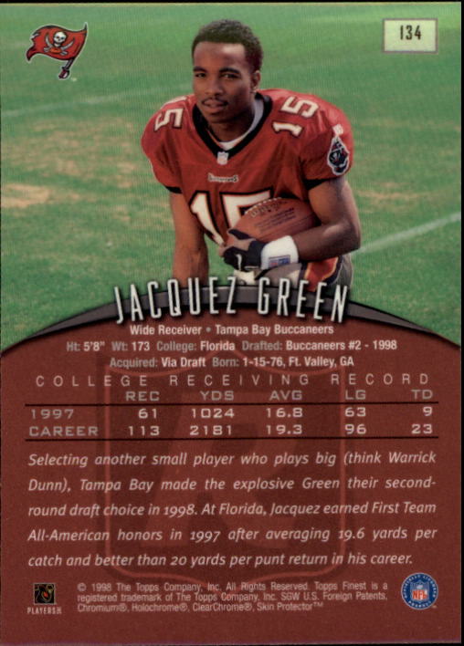 1998 Finest #134 Jacquez Green RC back image