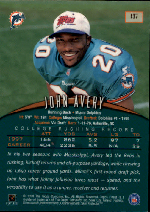 1998 Finest #137 John Avery RC back image
