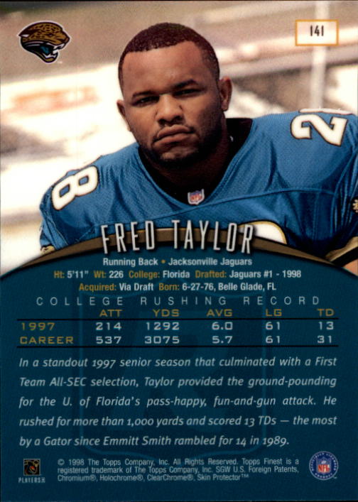 1998 Finest #141 Fred Taylor RC back image
