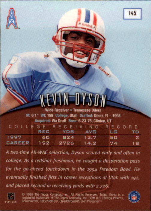 1998 Finest #145 Kevin Dyson RC back image