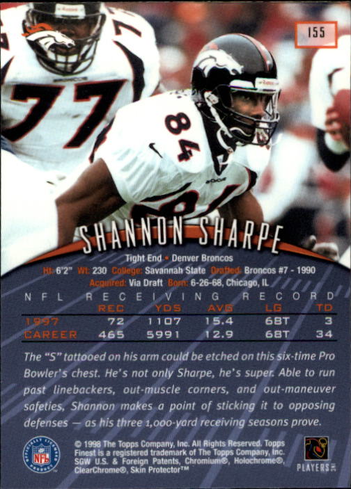 1998 Finest #155 Shannon Sharpe back image