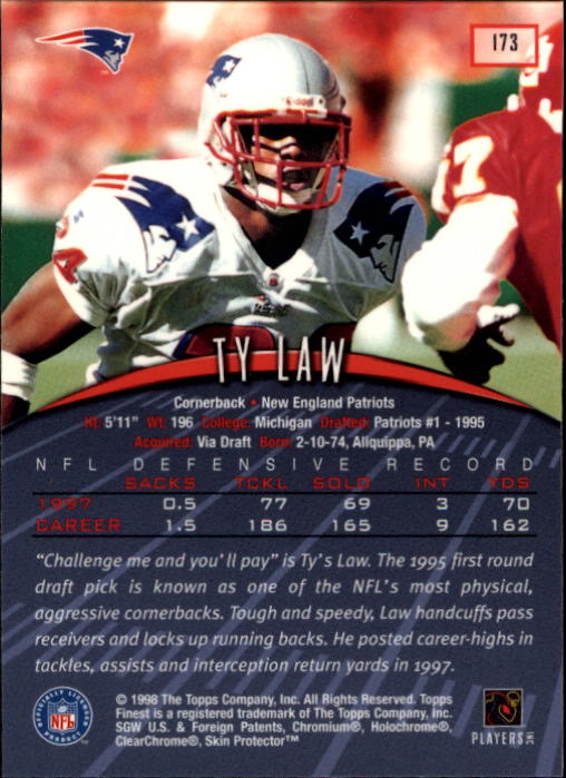 1998 Finest #173 Ty Law back image