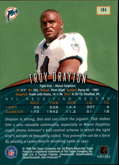 1998 Finest #184 Troy Drayton back image