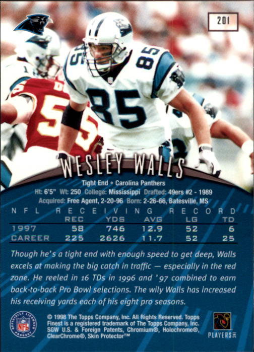 1998 Finest #201 Wesley Walls back image
