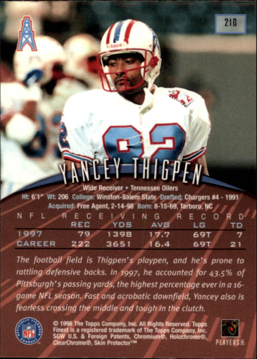 1998 Finest #210 Yancey Thigpen back image