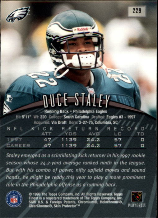 1998 Finest #229 Duce Staley back image