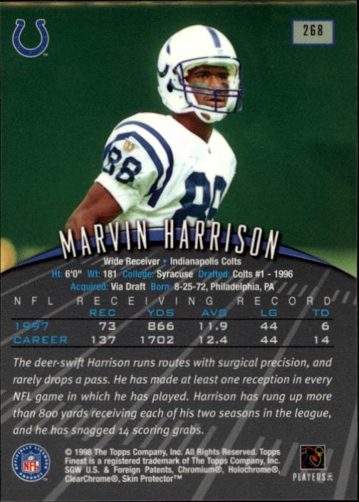 1998 Finest #268 Marvin Harrison back image