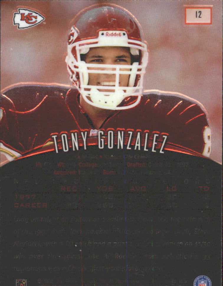 1998 Finest No-Protectors #12 Tony Gonzalez back image