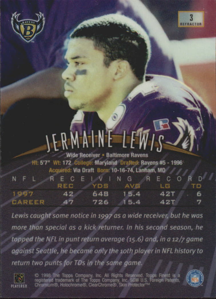 1998 Finest No-Protectors Refractors #3 Jermaine Lewis back image