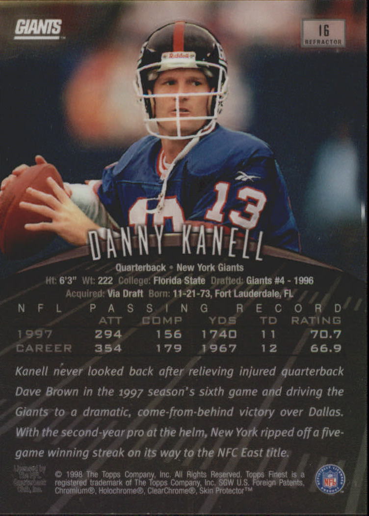 1998 Finest No-Protectors Refractors #16 Danny Kanell back image