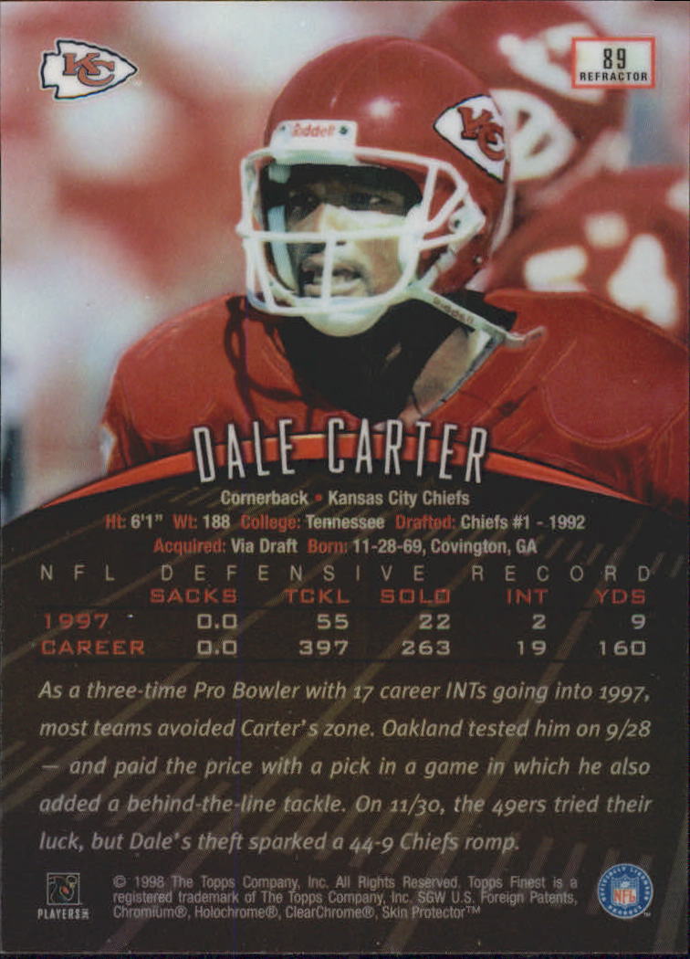1998 Finest No-Protectors Refractors #89 Dale Carter