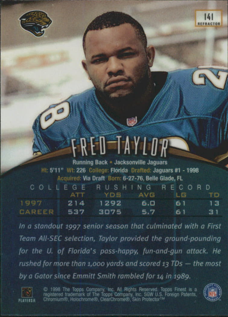 1998 Finest No-Protectors Refractors #141 Fred Taylor back image