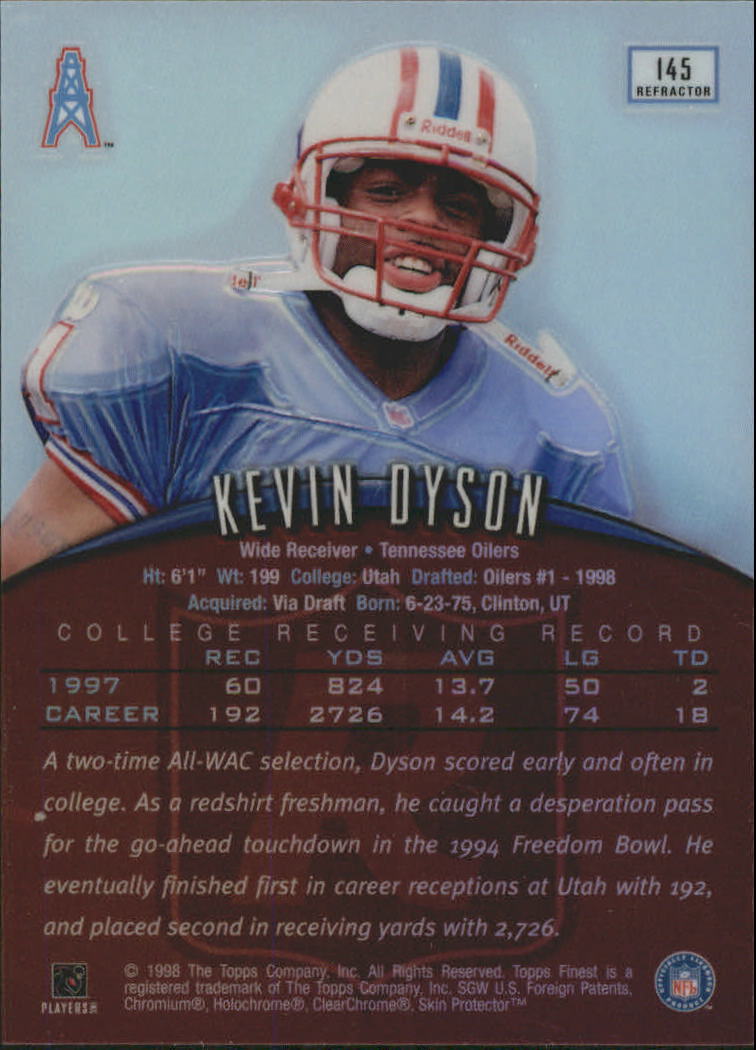 1998 Finest No-Protectors Refractors #145 Kevin Dyson back image
